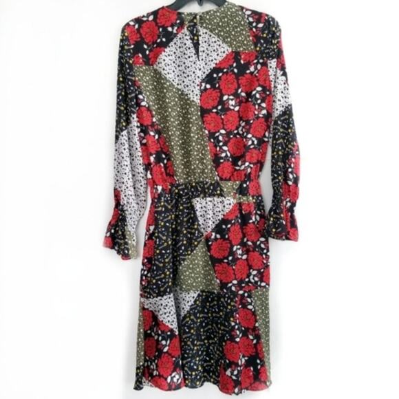 Libby Edelman Floral Patchwork Long Sleeve Dress Green & Red Size X-Small - Picture 4 of 8